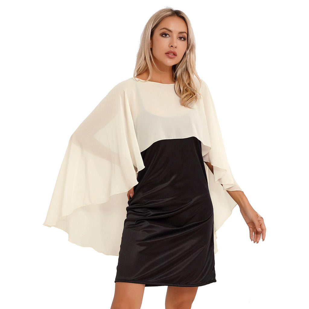 Women Chiffon Solid Pullover Capes Shawl Hi-low Hem Thin Soft Shrug Ponchos for Wedding Bridal Bridesmaid Evening Party Dress