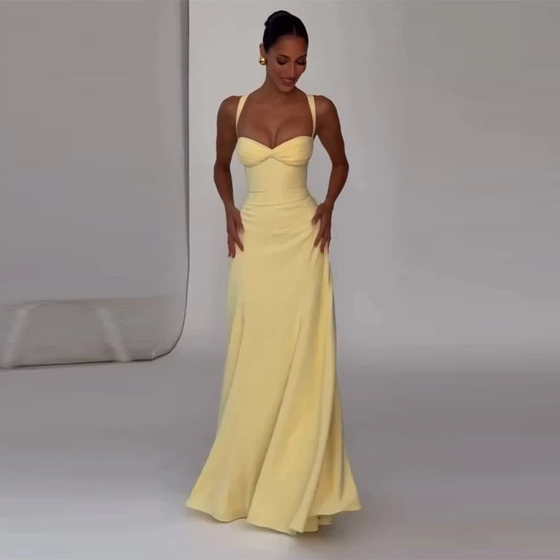 Sexy Solid Pleated Strapless Dress Lady Chic Off-shoulder Backless High Waist Split Dresses Women 2026 New Evening Party Gown