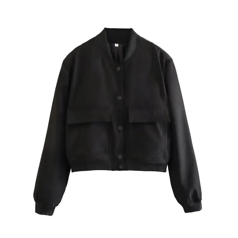 HXAO Woman Bomber Jacket Coat White Autumn Winter Button Baseball Aviator Cropped Jackets for Women Long Sleeve Crop Outerwear