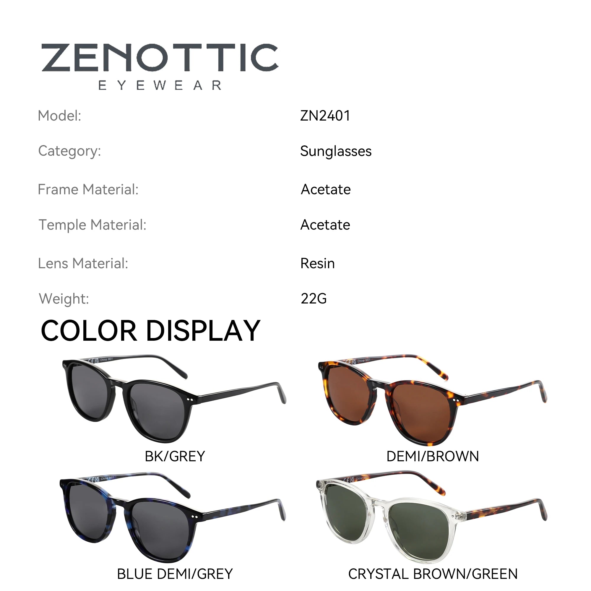 ZENOTTIC Neuheiten Runde polarisierte Sonnenbrillen Handgefertigte Acetat-Sonnenbrille mit Federscharnier, modische quadratische Brille für Herren und Damen