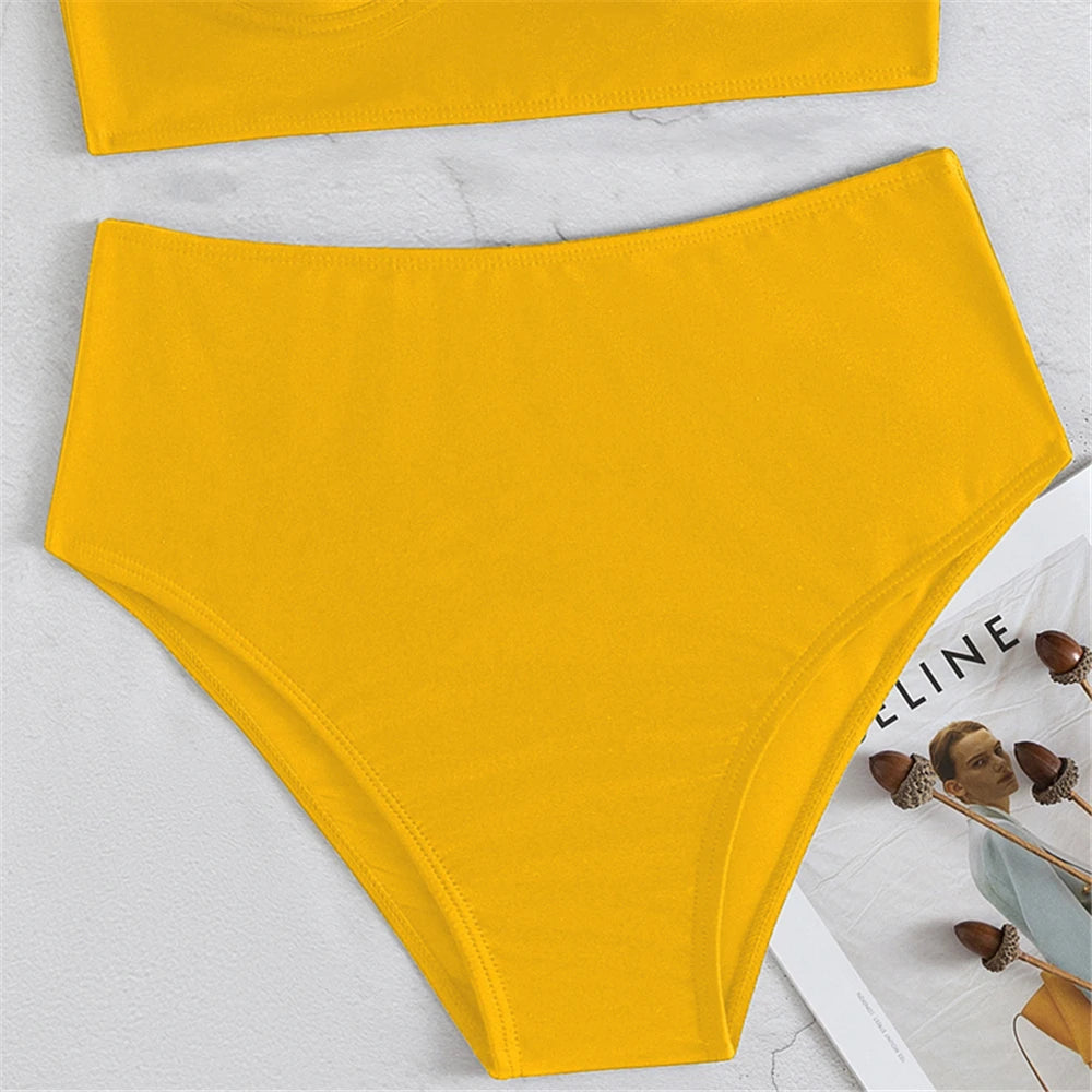 Kettenriemen-Bikinis 2026 Damen einfarbiger Push-up-Badeanzug High Waist Bademode weiblich sexy Badeanzug Schwimmen Sommer Strandmode