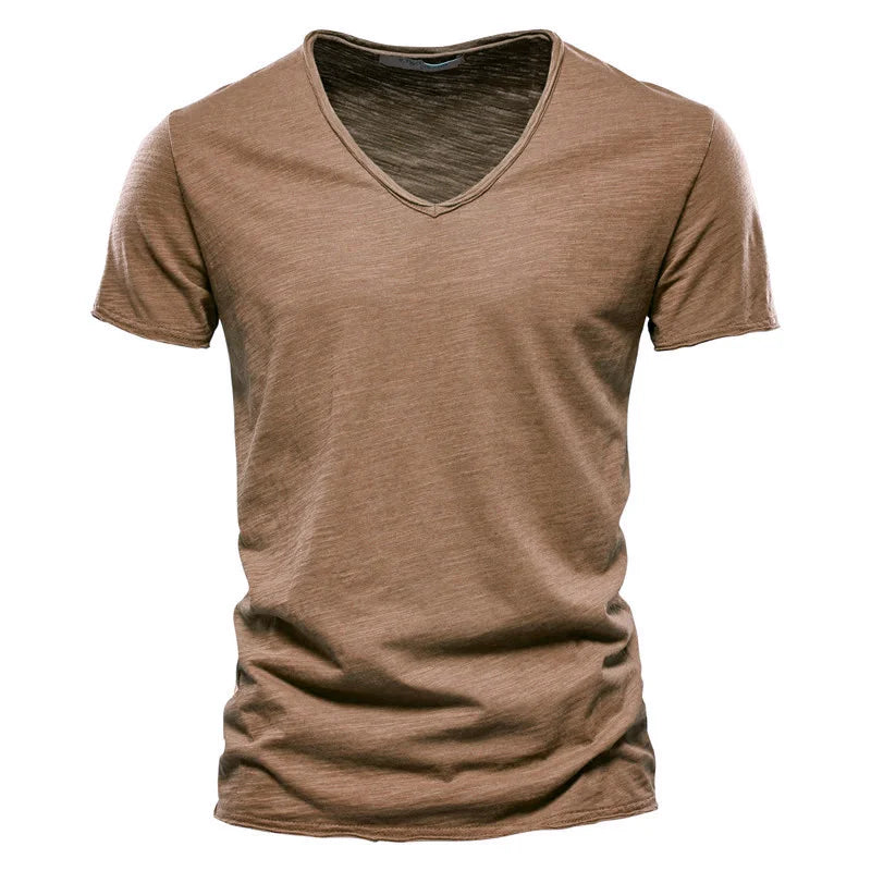 Brand Quality 100% Baumwolle Herren T-Shirt V-Ausschnitt Fashion Design Slim Fit Uni T-Shirts Herren Oberteile Kurzarm T-Shirt Für Herren