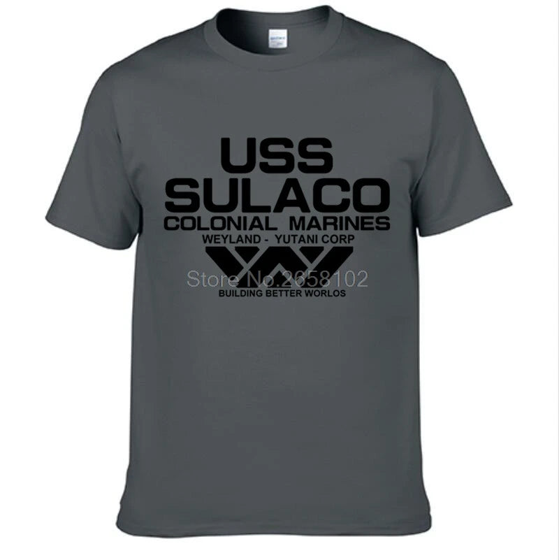 Fashion USCSS T-Shirt Alien USS Sulaco Colonial Marines Aliens Off World Kurzarm T-Shirt Herren Baumwolle Rundhals T-Shirts