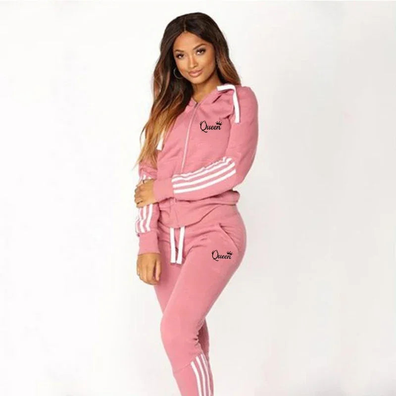 Autumn Winter Queen Printed Women Tracksuit Casual Hooded Sweatshirt 2 Pcs Set Sport Jogging Woman Pants Set Daily Home Clothing