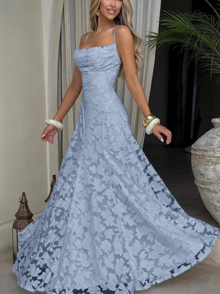 2026 Blumengesticktes Maxikleid für Damen, Sommerparty, Ballkleider, sexy rückenfreie Trägerkleider im französischen Stil, Abendkleid