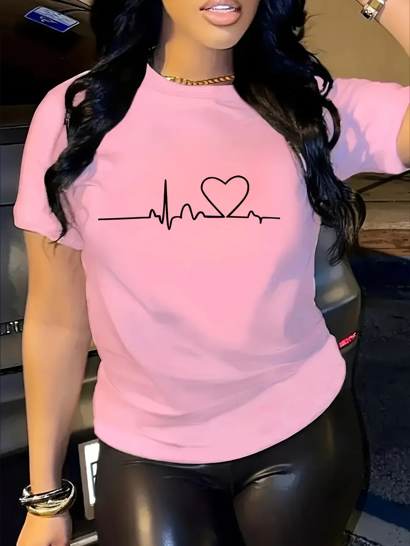 Heart Print T-shirt Short Sleeve Crew Neck Casual Summer Summer Short Sleeved Harajuku Streetwear Tops Tees Aesthetic Clothes
