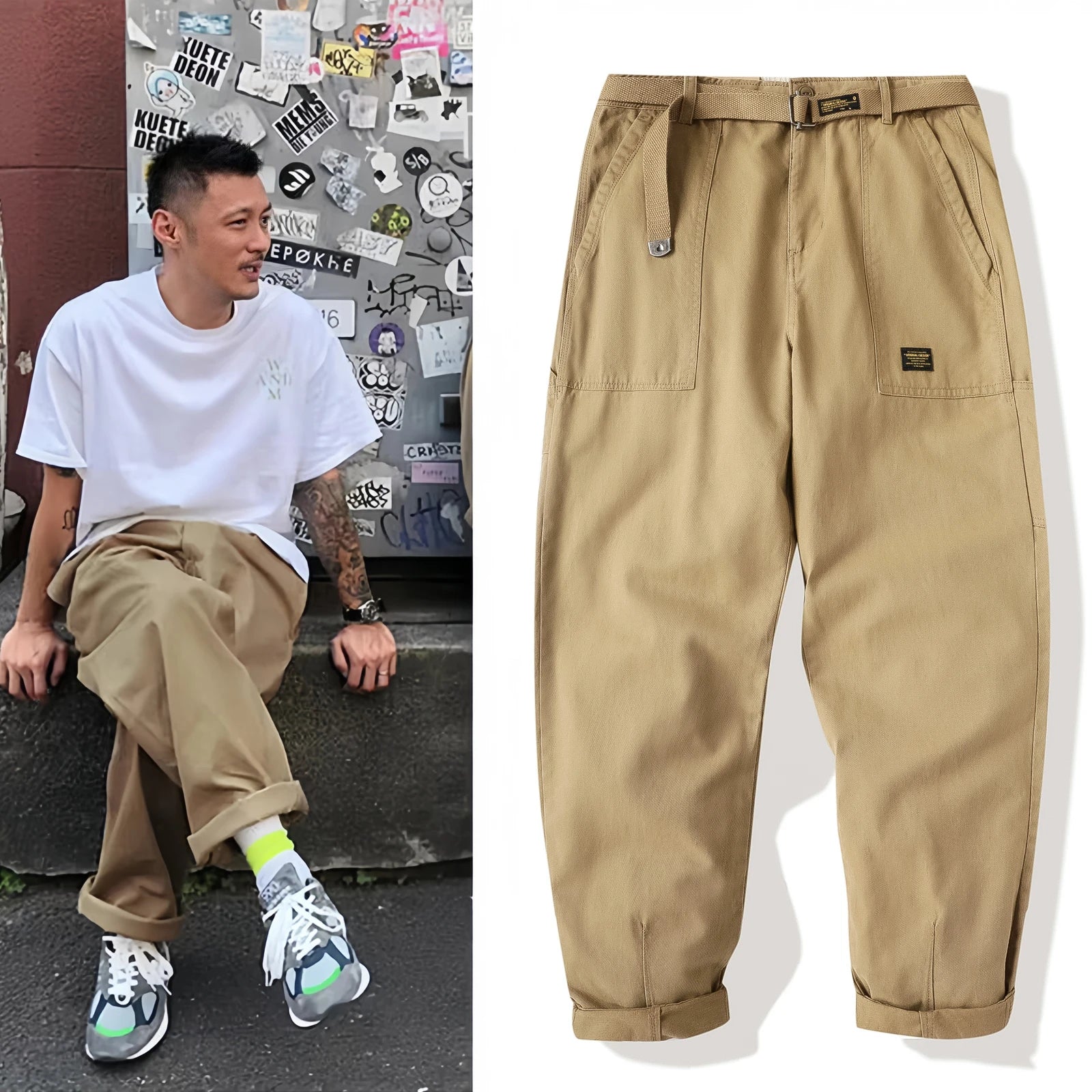 Yu Wenle Amekaji Trendige vielseitige Arbeitskleidung-Hose Herren Amerikanische Retro-Hose Mode Cargo-Hose Mann Gerade lässige weite Hose