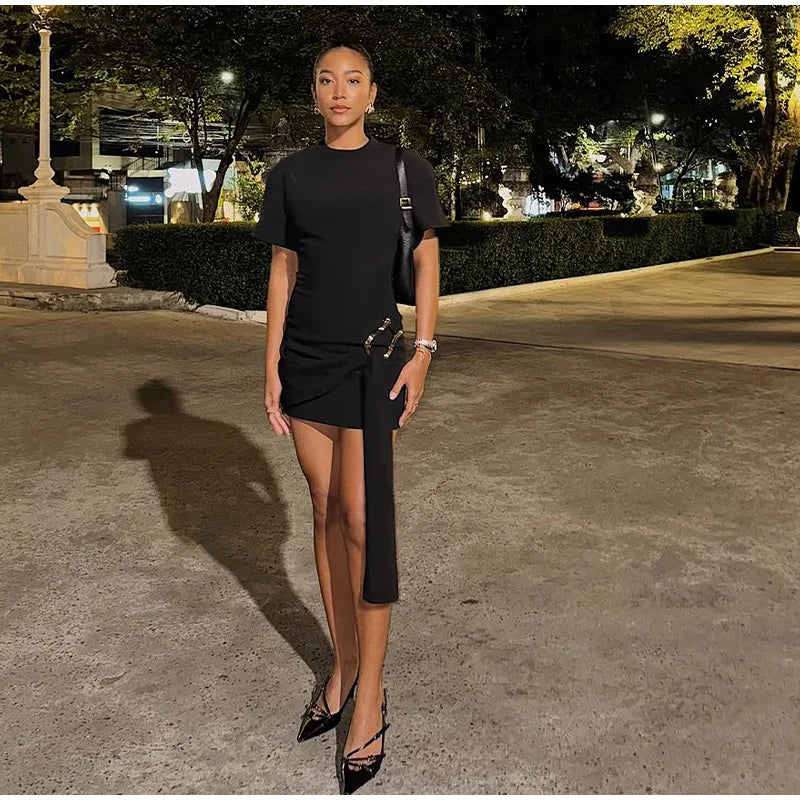 Elegantes Minikleid Damen Schleifen Schmal O-Ausschnitt Kurzarm Über dem Knie Kleider Weiblich Frühling Sommer Partykleid Lady High Street