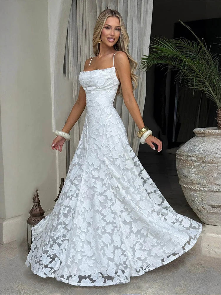 2026 Blumengesticktes Maxikleid für Damen, Sommerparty, Ballkleider, sexy rückenfreie Trägerkleider im französischen Stil, Abendkleid