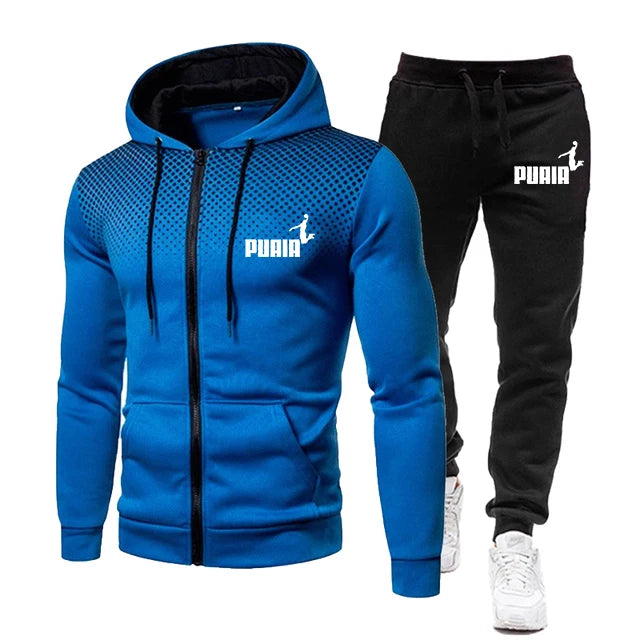 Outdoor Personality Hoodies+Pants Self-Cultivation 2 Set Punk Street Anzug für Herren Sport- und Freizeit-Reißverschluss Herren Trainingsanzug