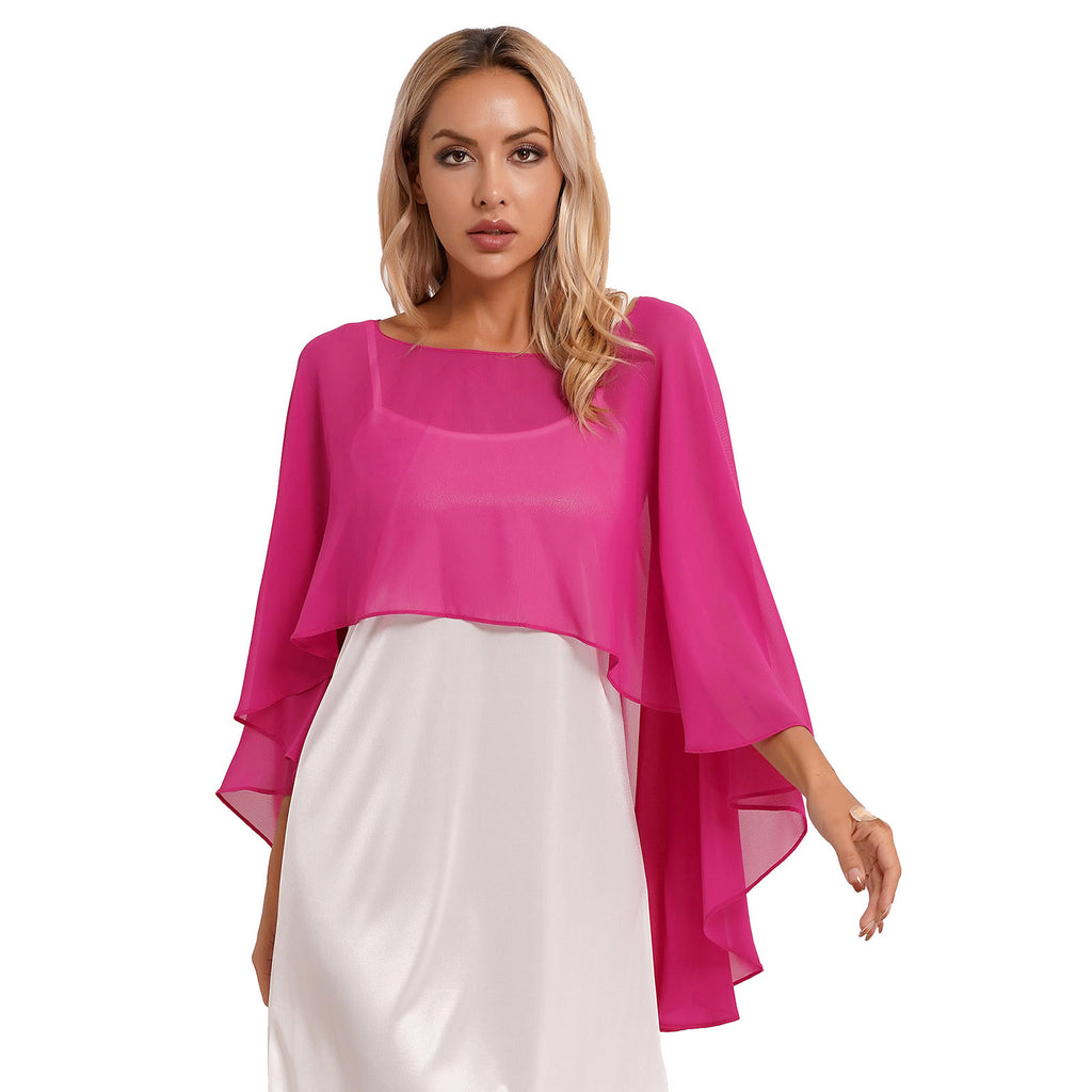 Women Chiffon Solid Pullover Capes Shawl Hi-low Hem Thin Soft Shrug Ponchos for Wedding Bridal Bridesmaid Evening Party Dress
