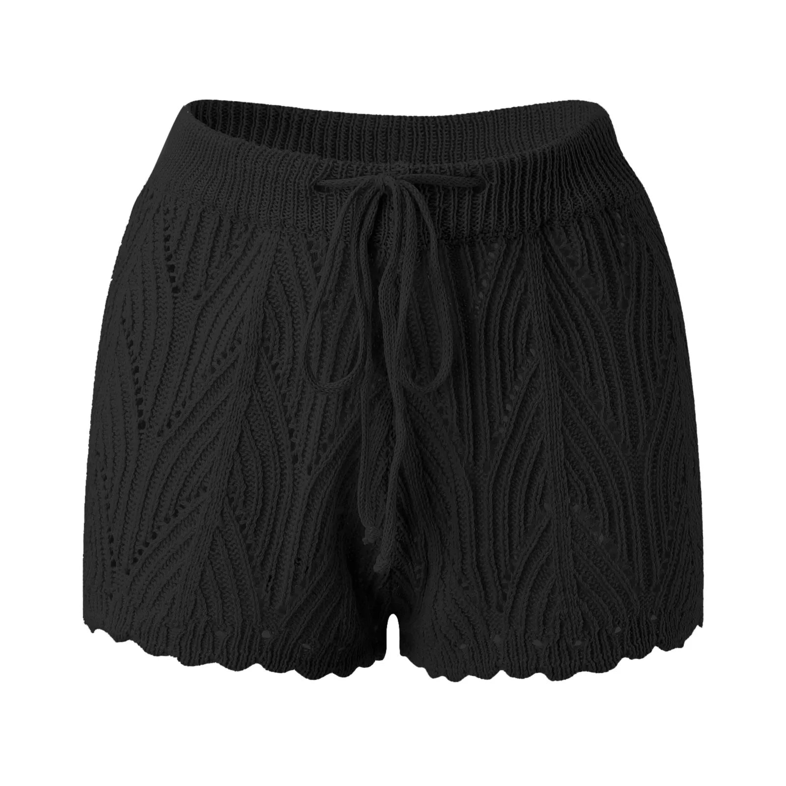 2026 Neue hohle gehäkelte Strick-Badeshorts mit Kordelzug und elastischem Bund für Damen, Sommer, sexy Strand-Cover-Ups, Shorts, Bademode, Pareo