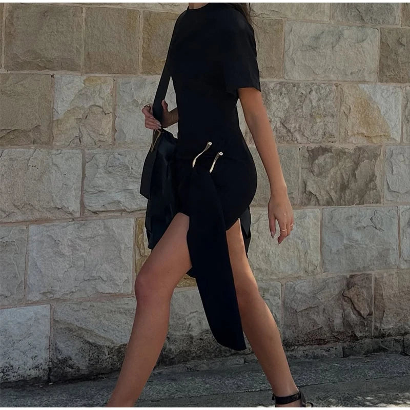 Elegantes Minikleid Damen Schleifen Schmal O-Ausschnitt Kurzarm Über dem Knie Kleider Weiblich Frühling Sommer Partykleid Lady High Street